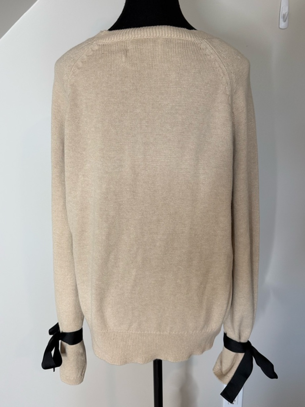J. CREW MERCANTILE Sandy Knit Merino Wool Sweater Ribbon Tie Bow Sleeve Cuff XL - Picture 9 of 11